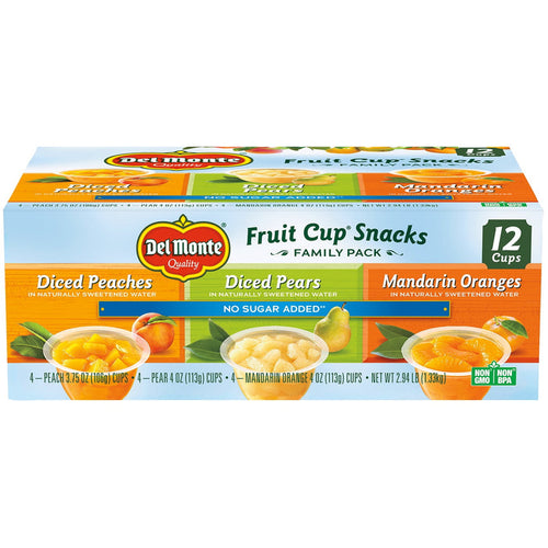 (12 Cups) Del Monte Fruit Cups, Family Pack, No Sugar Added, 4 oz