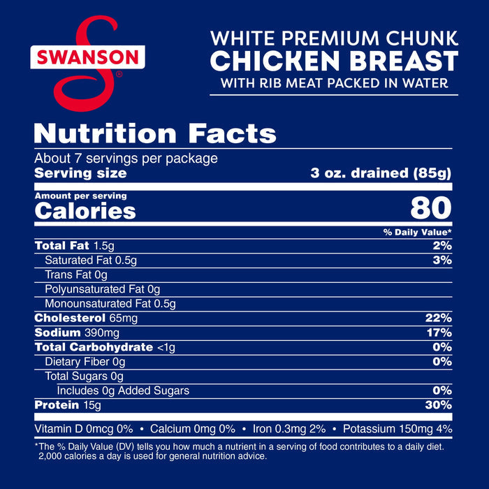 (2 Pack) Swanson White Premium Chunk Canned Chicken Breast in Water, Fully Cooked Chicken, 12.5 oz Can