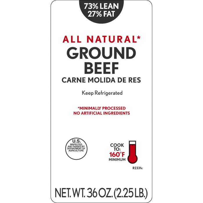 All Natural* 73% Lean/27% Fat Ground Beef, 2.25 lb Tray