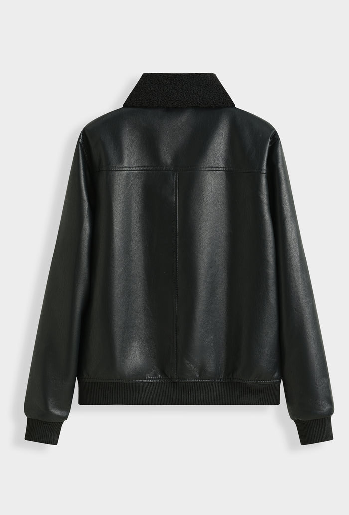 Blouson Aviateur Simili Cuir Col Sherpa