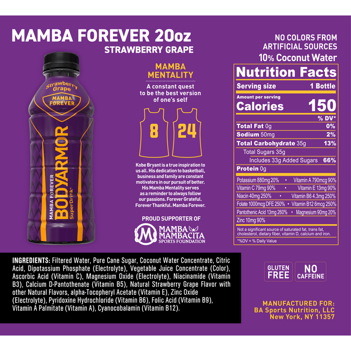 BODYARMOR Sports Drink Mamba Forever, 20 fl oz, 6 Pack