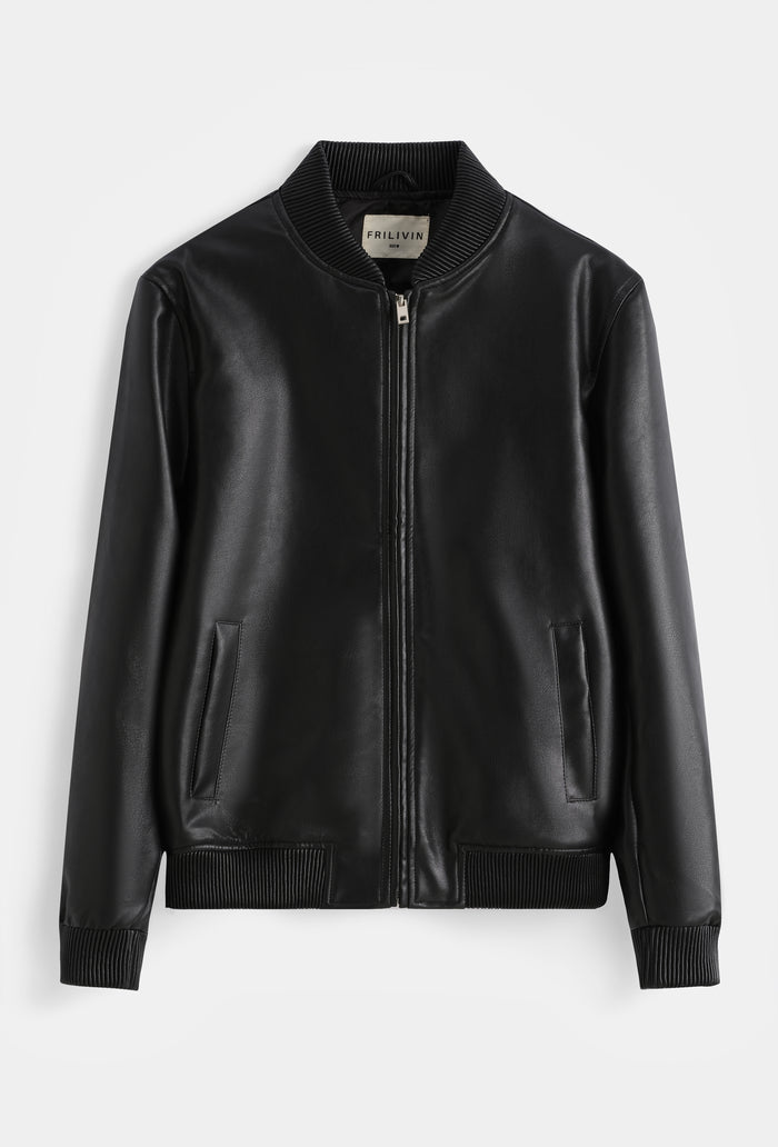 Bomber Simili Cuir Noir Homme