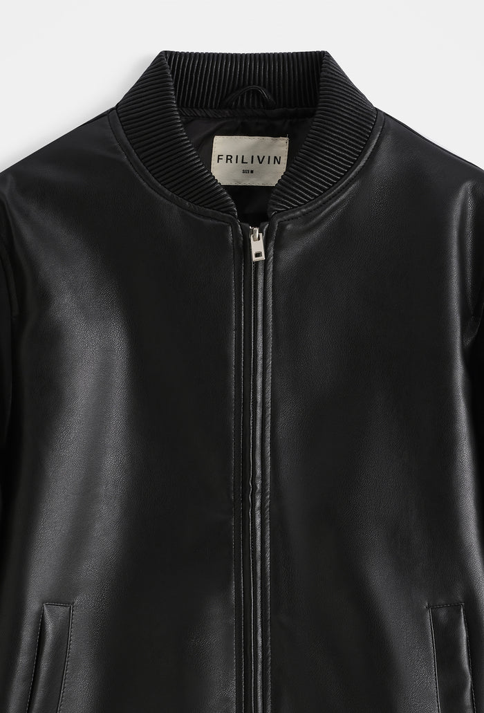 Bomber Simili Cuir Noir Homme