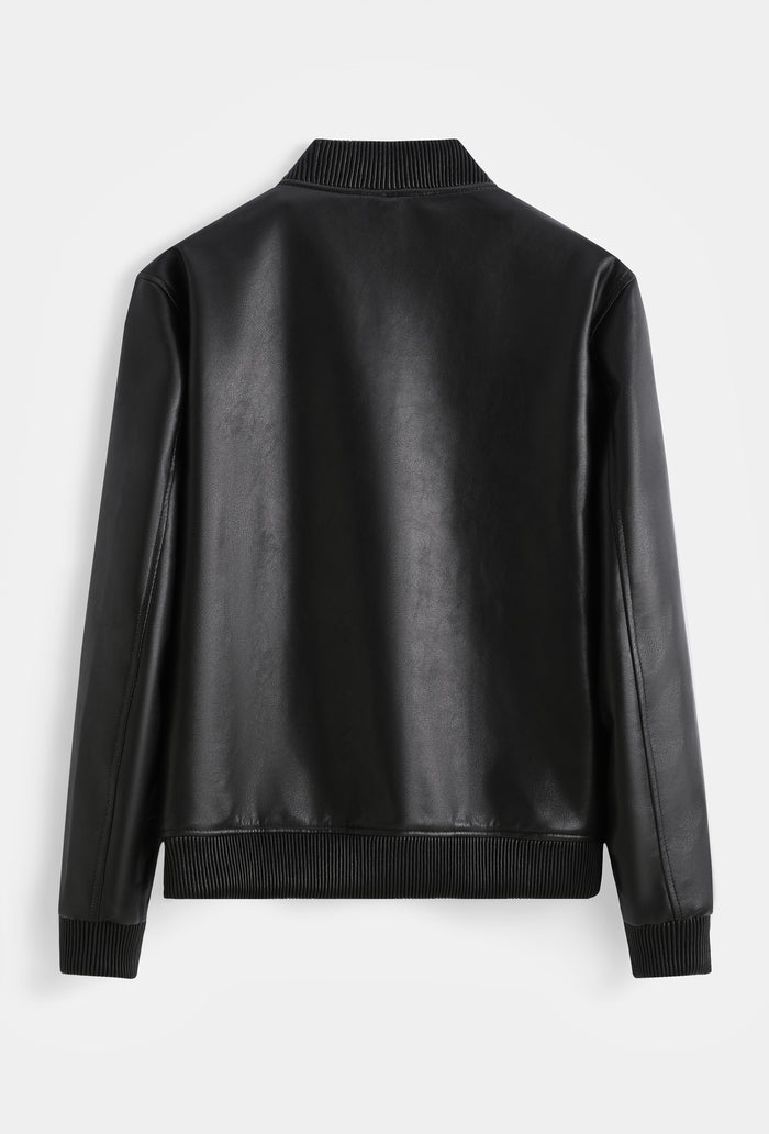 Bomber Simili Cuir Noir Homme