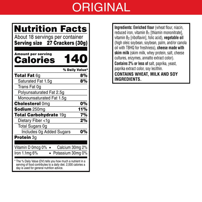 Cheez-It Reduced Fat Original Cheese Crackers, 19 oz