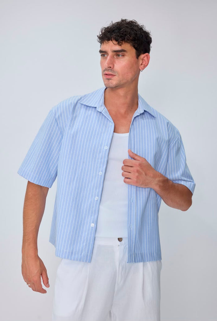 Chemise col camp rayée homme oversize  – Coupe boxy manches courtes