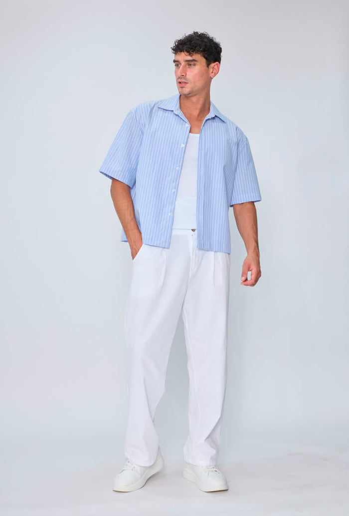 Chemise col camp rayée homme oversize  – Coupe boxy manches courtes