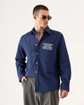 Chemise homme rayée marine manches longues broderie texte
