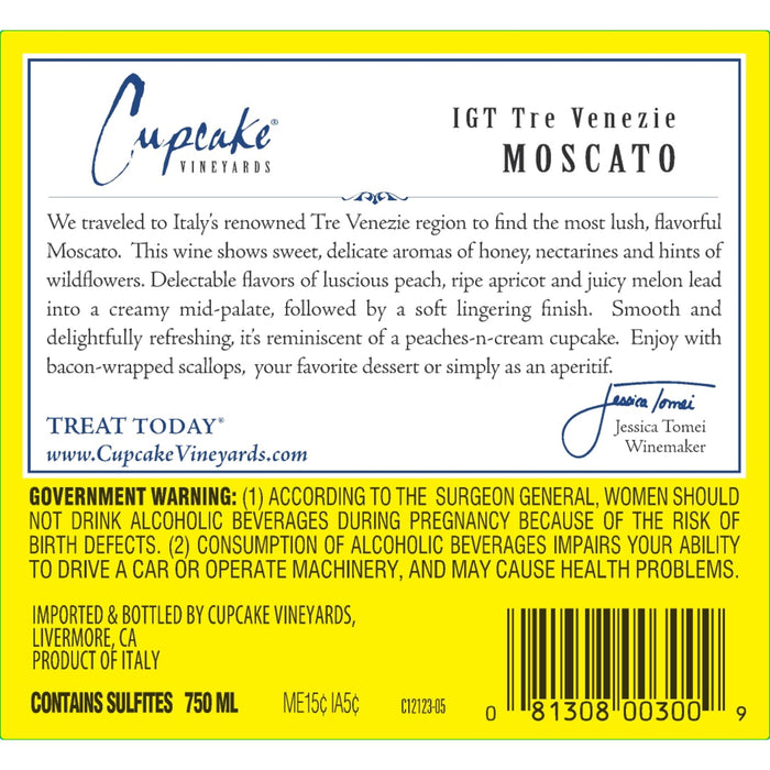 Cupcake Vineyards Moscato Italian White Wine, 750 ml Glass, ABV 13.00%