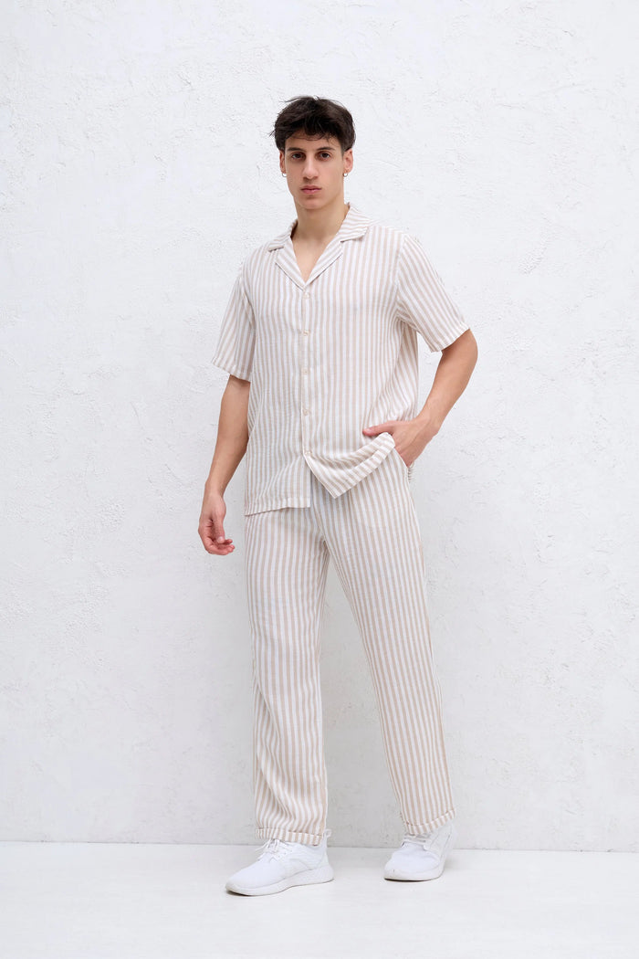 Ensemble Chemise et Pantalon à rayure Beige bonhomme