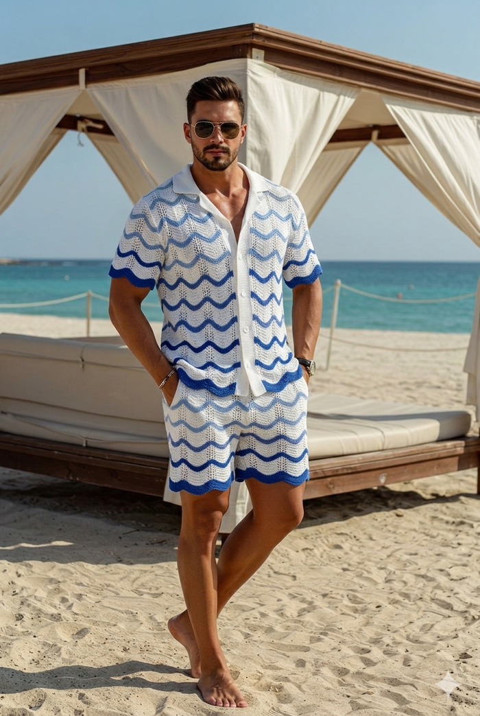 Ensemble Crochet Homme Motif Vagues