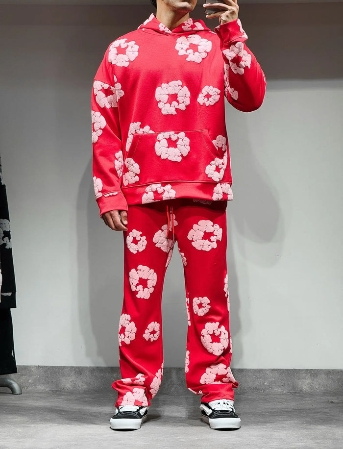 Ensemble fleur rouge et blanc, Sweat et pantalon jogging bonhomme