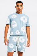 Ensemble Fleur Tee shirt et short Ciel blanc - bonhomme