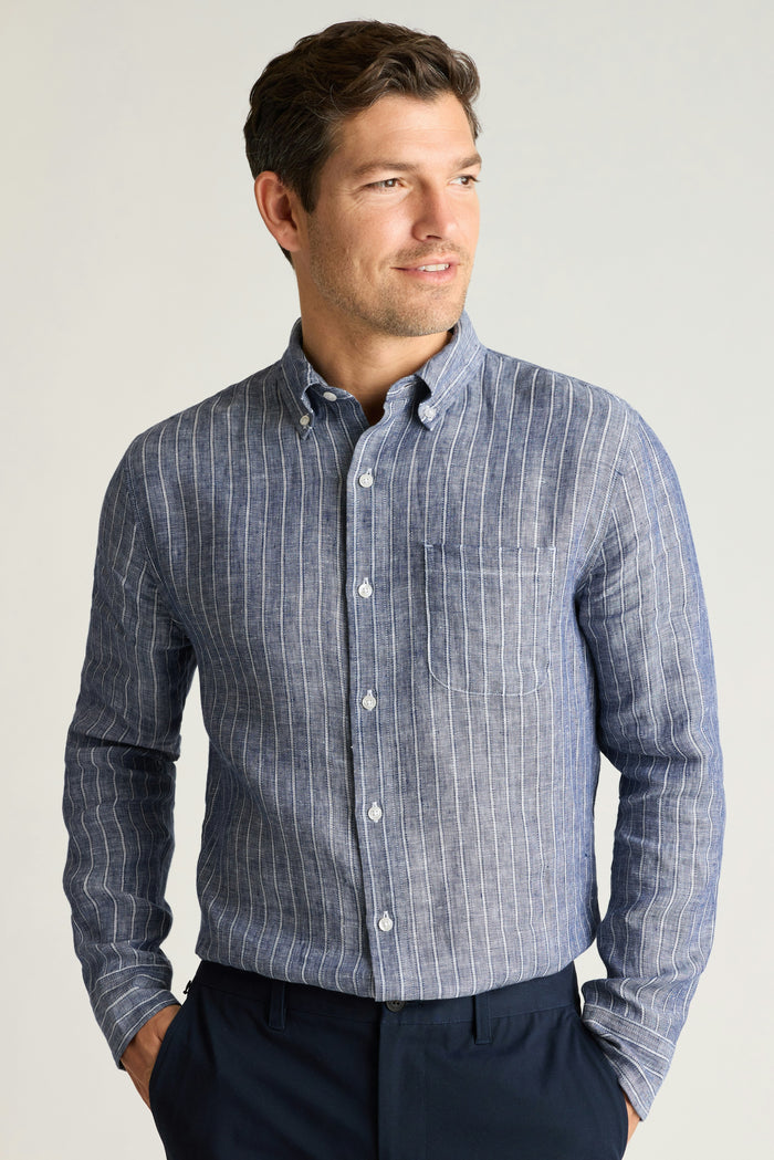 Everyday Linen Shirt - blue perron stripe