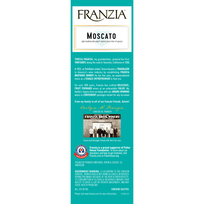 Franzia Vintner Select Moscato White Wine, 5 L Bag In Box, ABV 10.00%