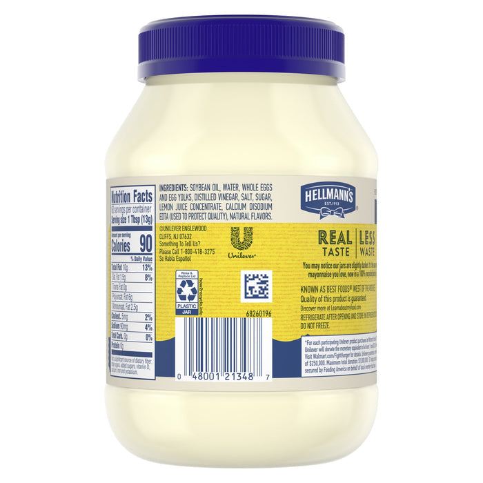 Hellmann's Real Mayonnaise Condiment Real Mayo Gluten Free, Made with 100% Cage-Free Eggs 30 oz