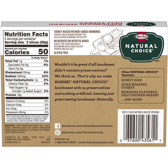 HORMEL NATURAL CHOICE Sliced Applewood Smoked Deli Turkey Lunch Meat, 8 oz Plastic Package
