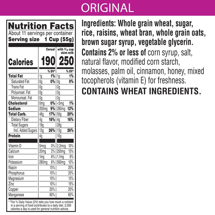 Kellogg's Raisin Bran Crunch Original Breakfast Cereal, Family Size, 22.5 oz Box