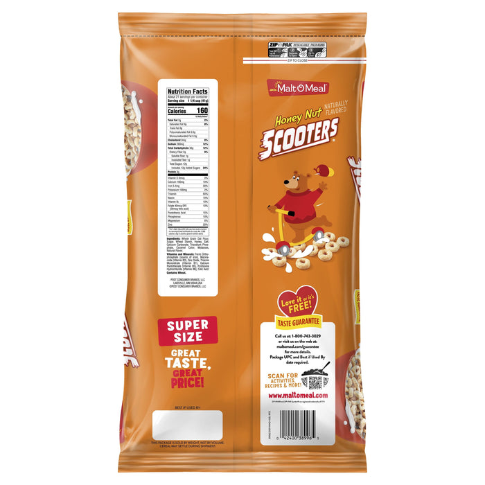 Malt-O-Meal Honey Nut Scooters Breakfast Cereal, Oat Cereal with Honey Flavor, 31 oz Resealable Cereal Bag