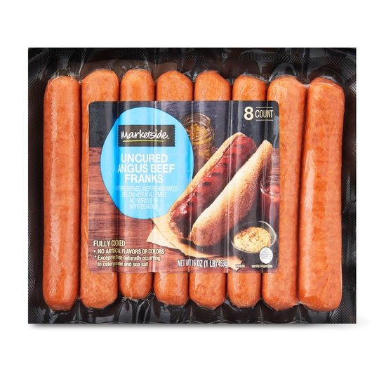 Marketside Fully Cooked Uncured Angus Beef Franks, 16oz, 8 Count, (Refrigerated), Plastic Film