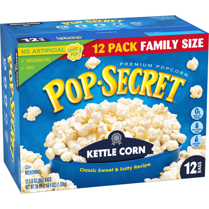 Pop Secret Popcorn, Kettle Corn Microwave Popcorn, 3 oz Sharing Bags, 12 Ct