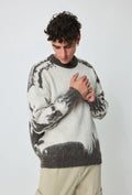 Pull Homme Beige Gris motifs bonhomme