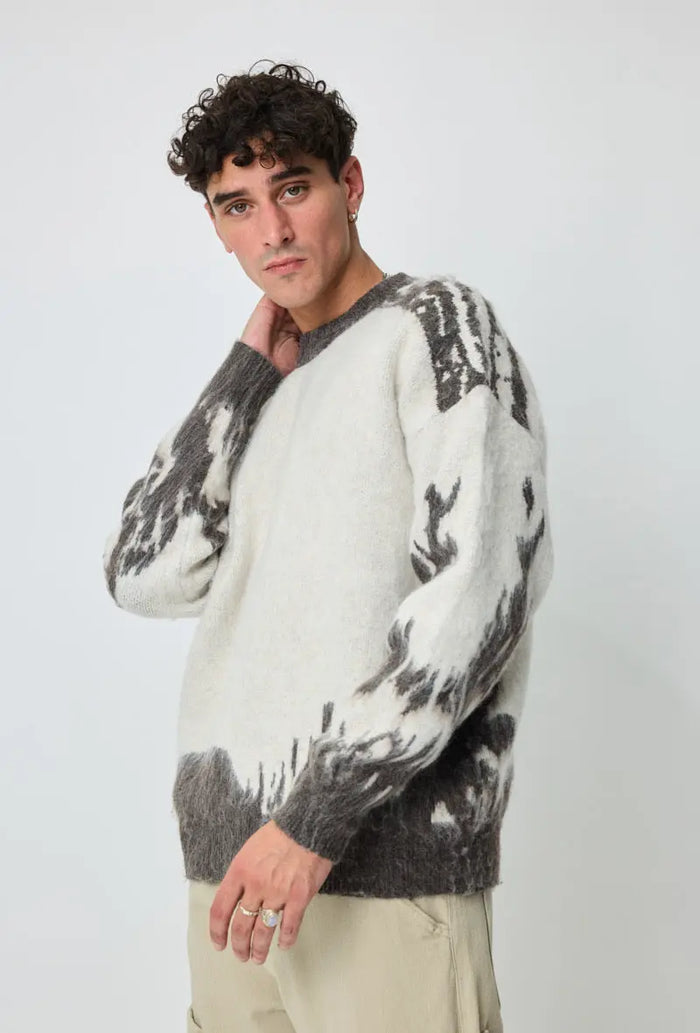Pull Homme Beige Gris motifs bonhomme
