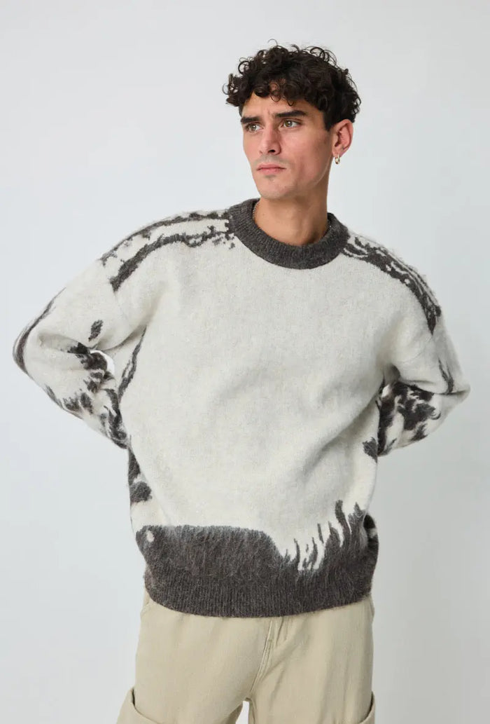 Pull Homme Beige Gris motifs bonhomme