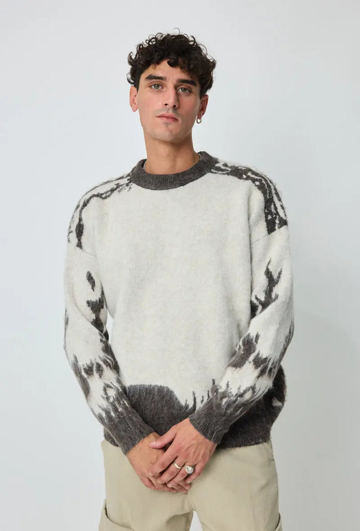 Pull Homme Beige Gris motifs bonhomme