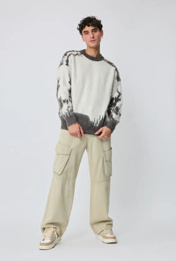 Pull Homme Beige Gris motifs bonhomme