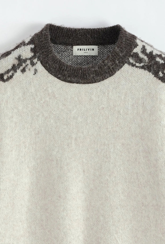 Pull Homme Beige Gris motifs bonhomme