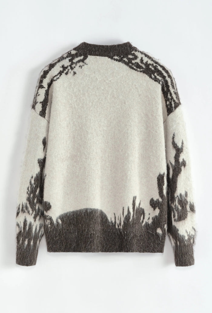 Pull Homme Beige Gris motifs bonhomme