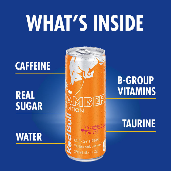 Red Bull Amber Edition Strawberry Apricot Energy Drink, 8.4 fl oz, Pack of 4 Cans