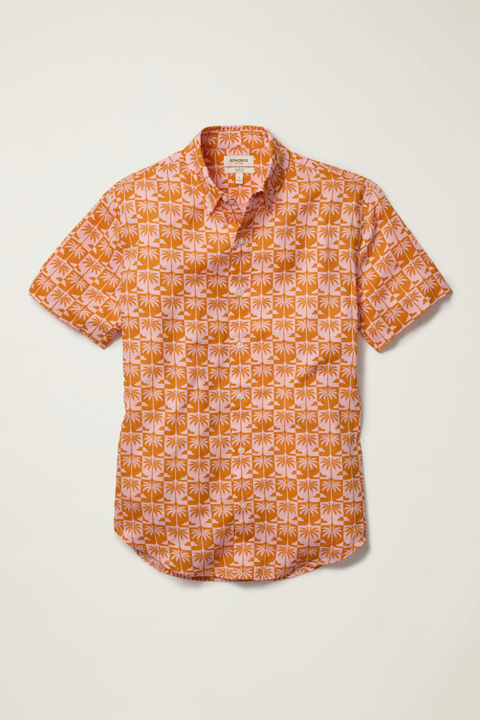 Riviera Linen Short Sleeve Shirt - sunset palms