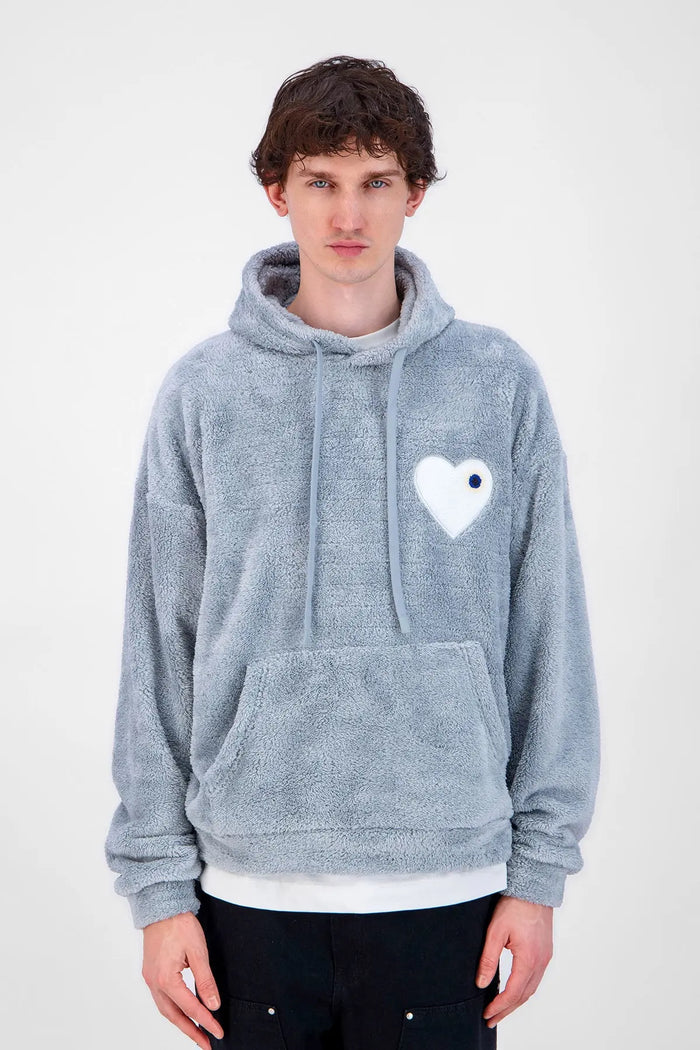 Sweat Moumoute à Capuche Gris Avec Cœur Blanc - bonhomme