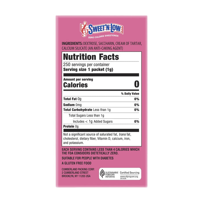 Sweet'N Low Zero Calorie Sweetener, 250 count, 8.8 oz