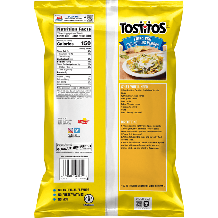 Tostitos Cantina Traditional Tortilla Chips, 13 oz Bag