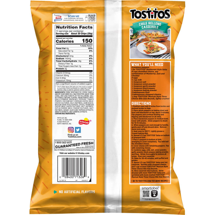 Tostitos Mexican Style Three Cheese Tortilla Round Chips, 11 oz