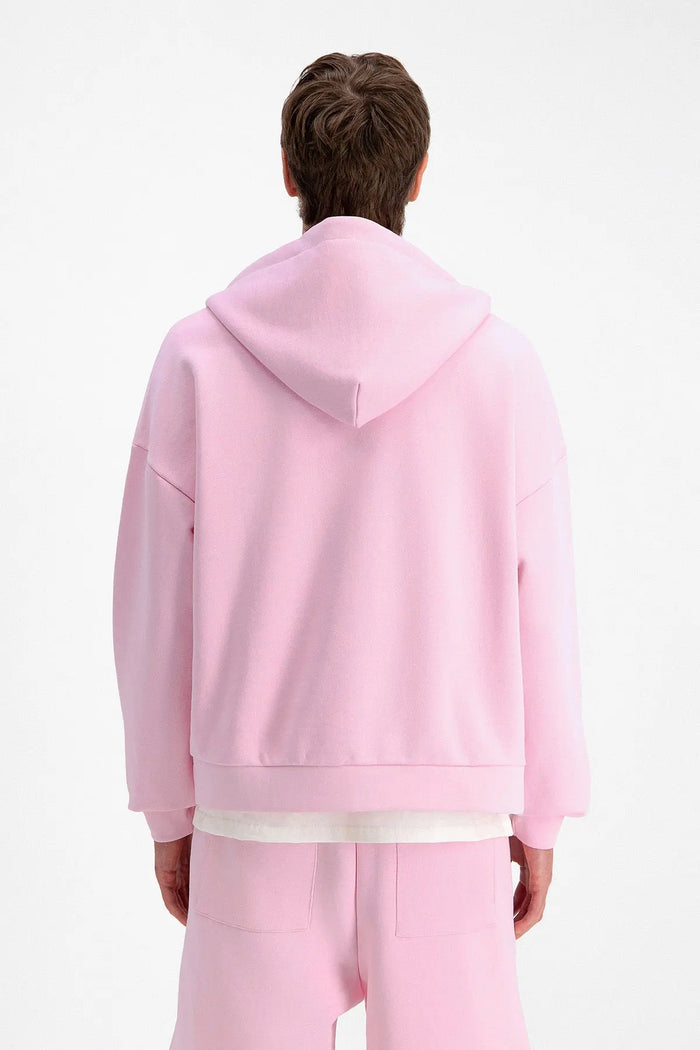 Veste à Capuche Rose Coeur Blanc Brodé Streetwear bonhomme