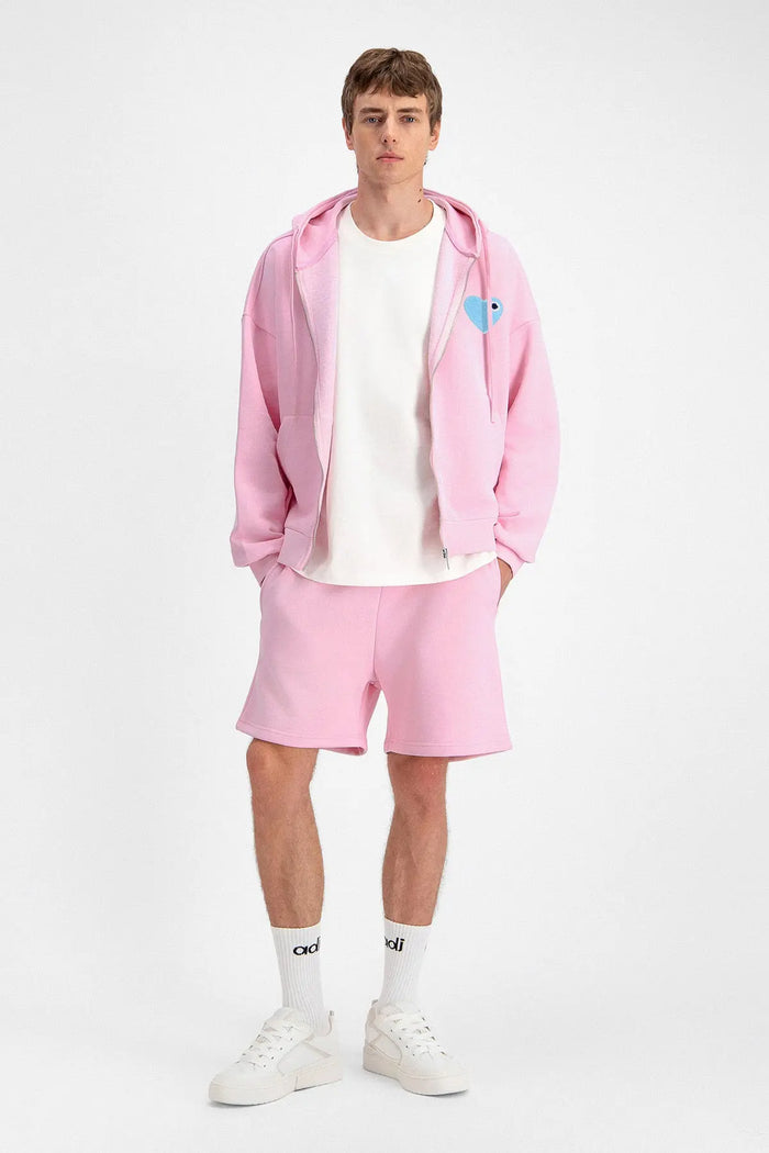 Veste à Capuche Rose Coeur Bleu Brodé Streetwear bonhomme