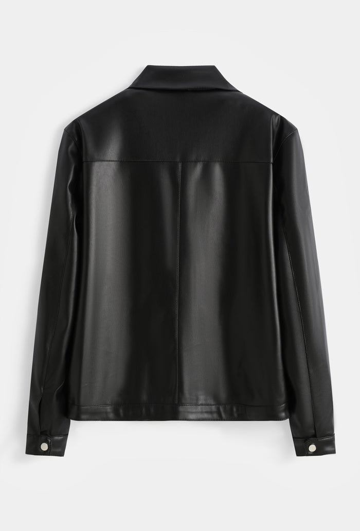 Veste chemise homme simili cuir poches plaquées