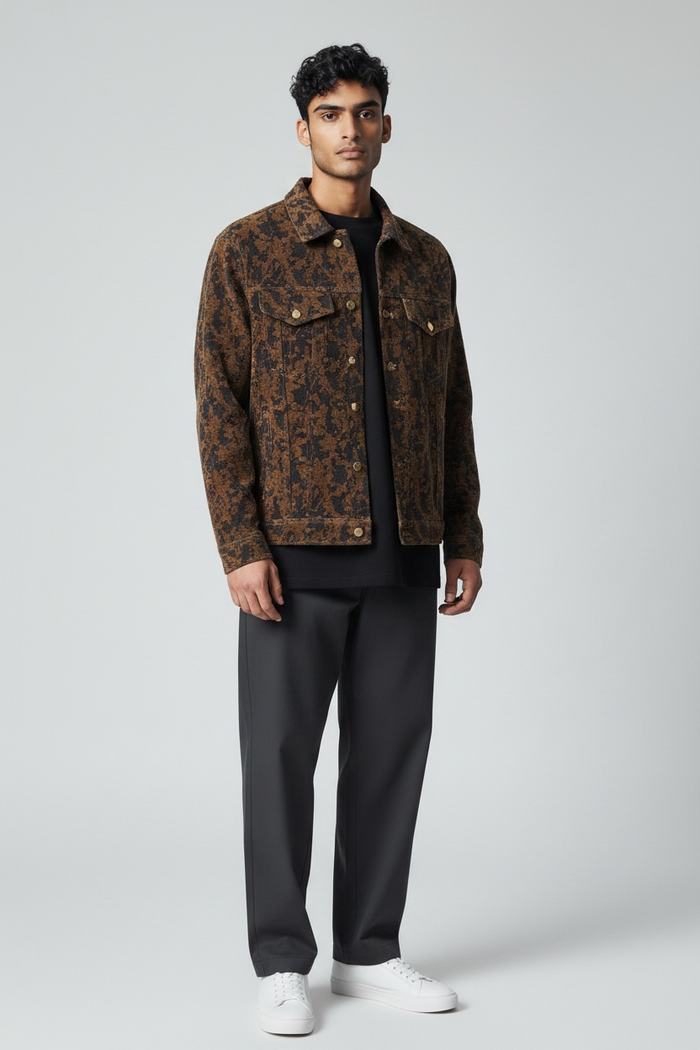 Veste en jeans homme velours texturée à boutons pression coupe moderne