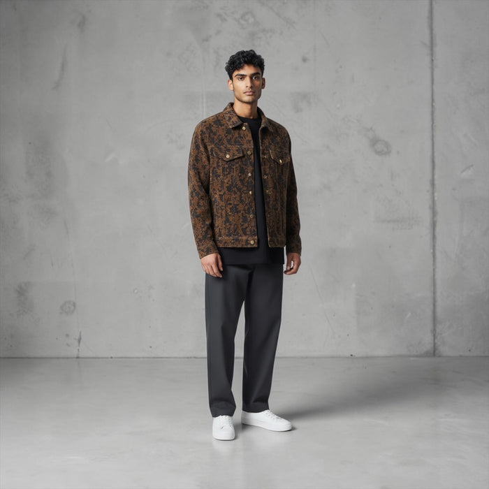 Veste en jeans homme velours texturée à boutons pression coupe moderne