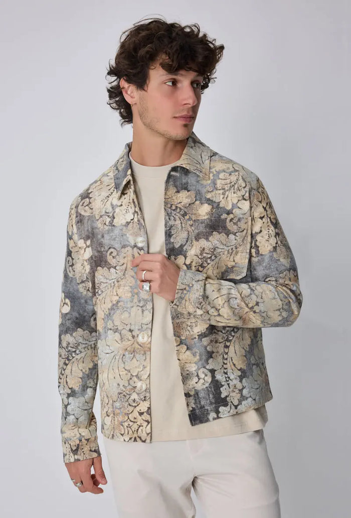 Veste Homme imprimée effet tapisserie coupe casual bonhomme