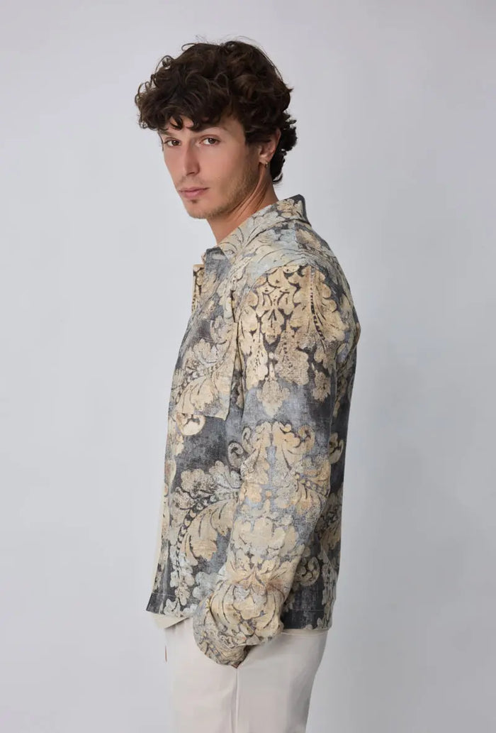 Veste Homme imprimée effet tapisserie coupe casual bonhomme
