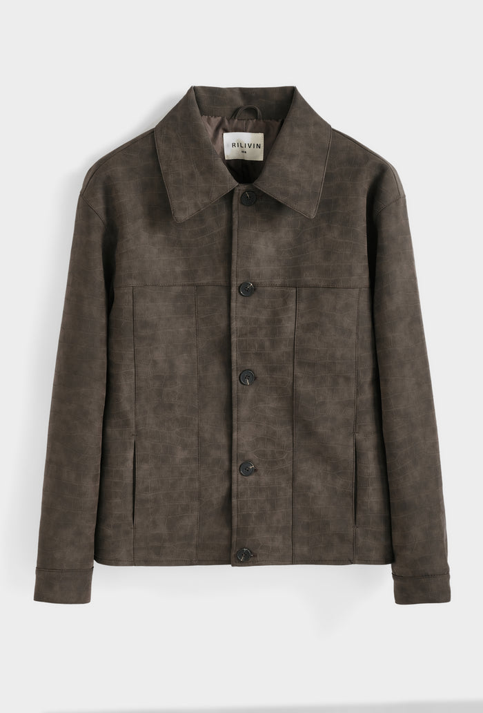Veste Homme Trucker Simili Cuir Effet Croco