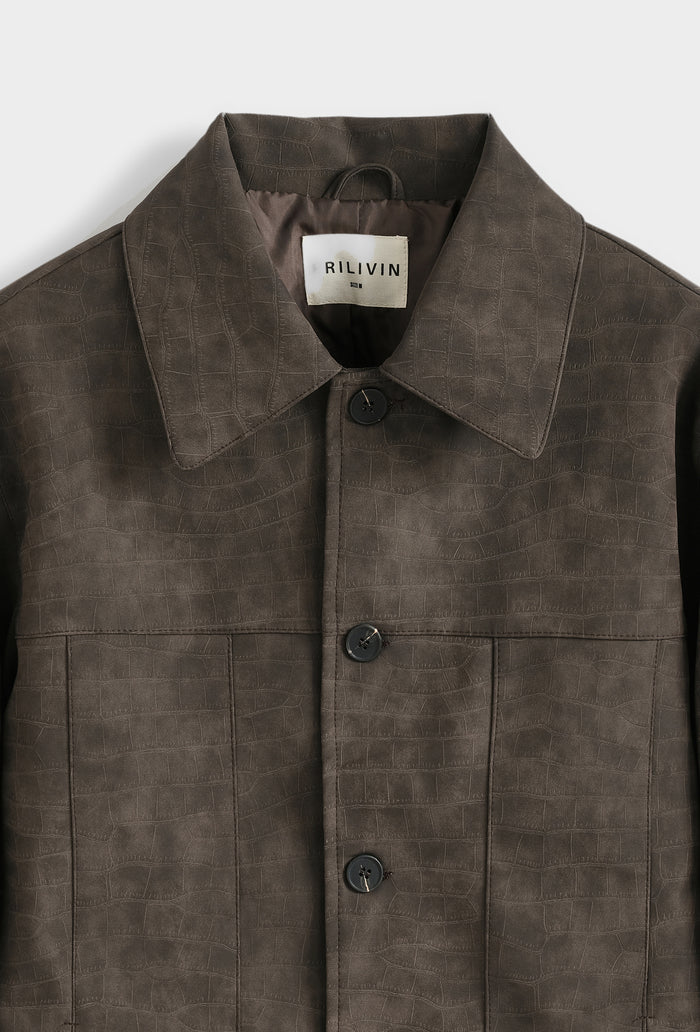 Veste Homme Trucker Simili Cuir Effet Croco