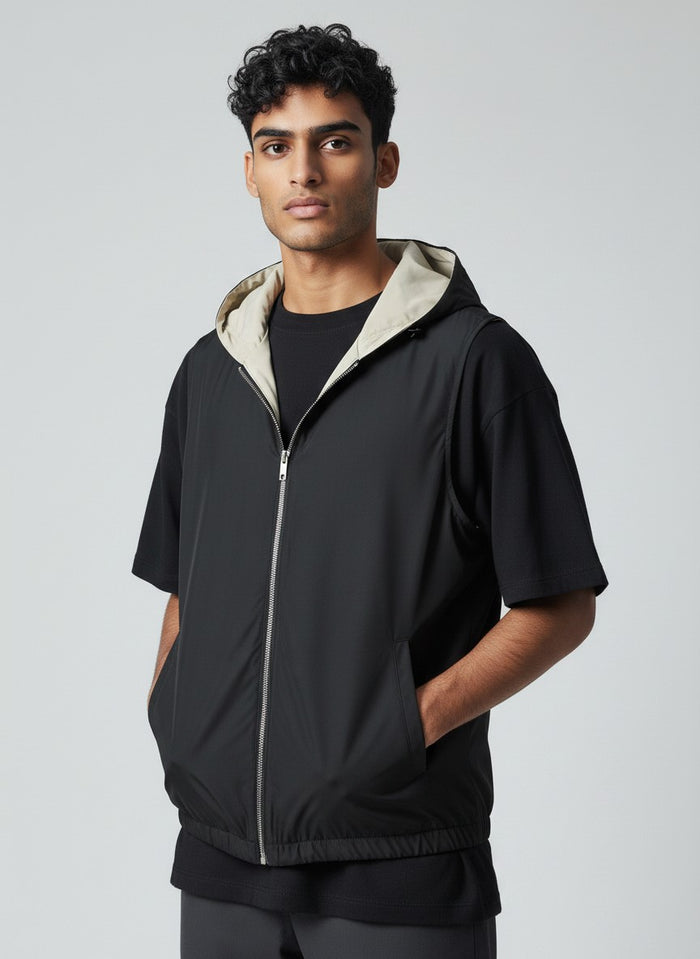 Veste sans manches réversible à capuche