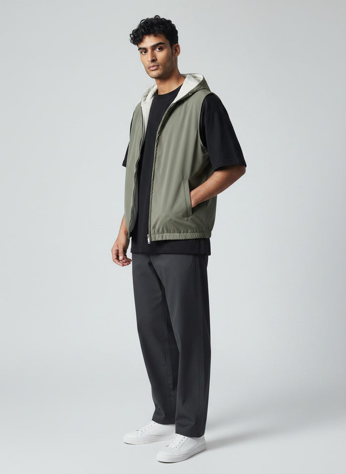 Veste sans manches réversible à capuche