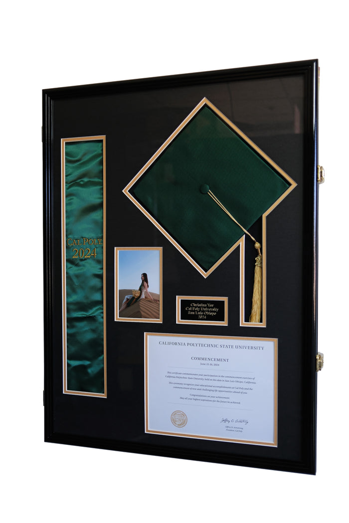 XL Diploma, Graduation Tassel, and Cap Display Cabinet (w/ Custom Matting Colors)